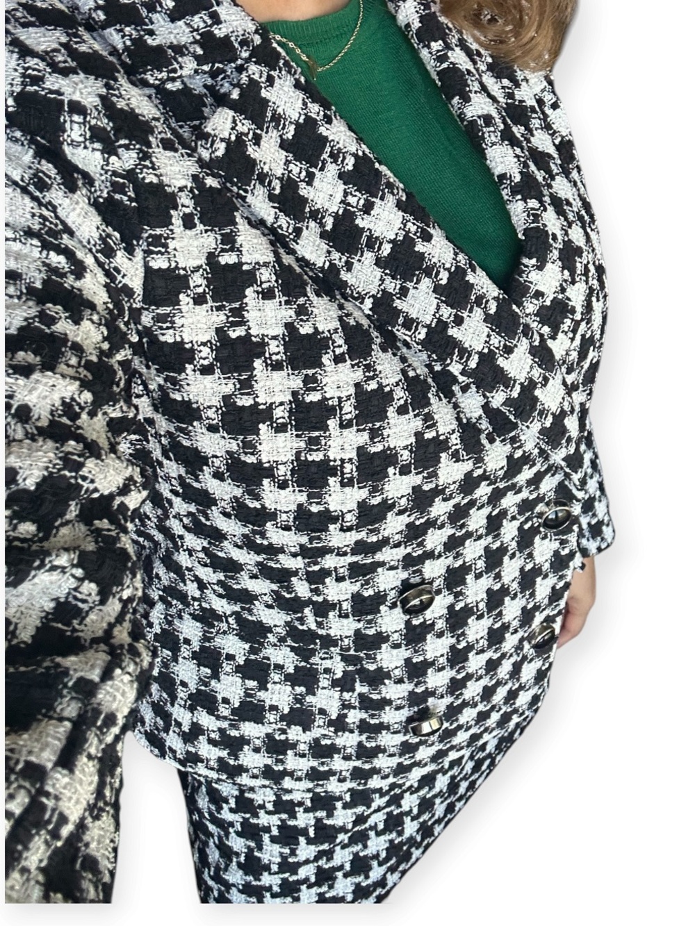 Meg & Margot Black & White Houndstooth Blazer & Skirt Set -M - Picture 7 of 7